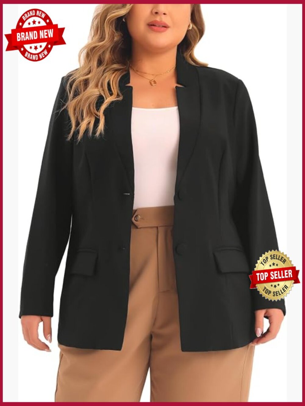 Plus Size Business Blazer Notched Collar Long Sleeve Work Office Suit Jacket